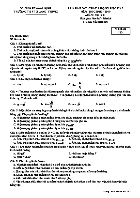 Đề thi khảo sát chất lượng học kỳ II môn Vật lý Lớp 11 - Mã đề 123 - Năm học 2018-2019 - Trường THPT Quang Trung